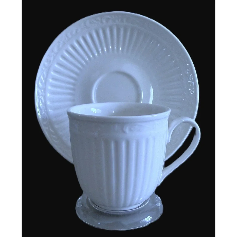 2 Mikasa Italian Countryside Cup & Saucer Sets White Ribbed Stoneware DD900 3